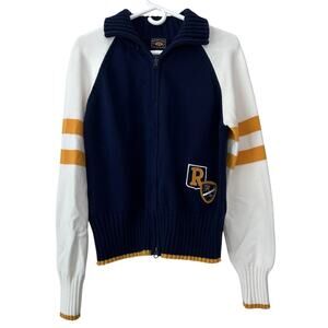 Vintage Route 66 light academia Varsity zip sweater embroidered patches school L